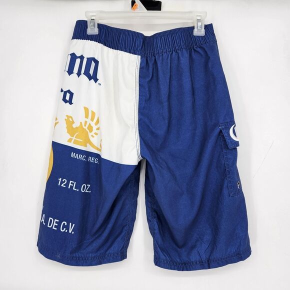 Corona Beer Board Shorts Mens Small Swim Trunks Embroidered Blue Yellow Pocket - Picture 6 of 12